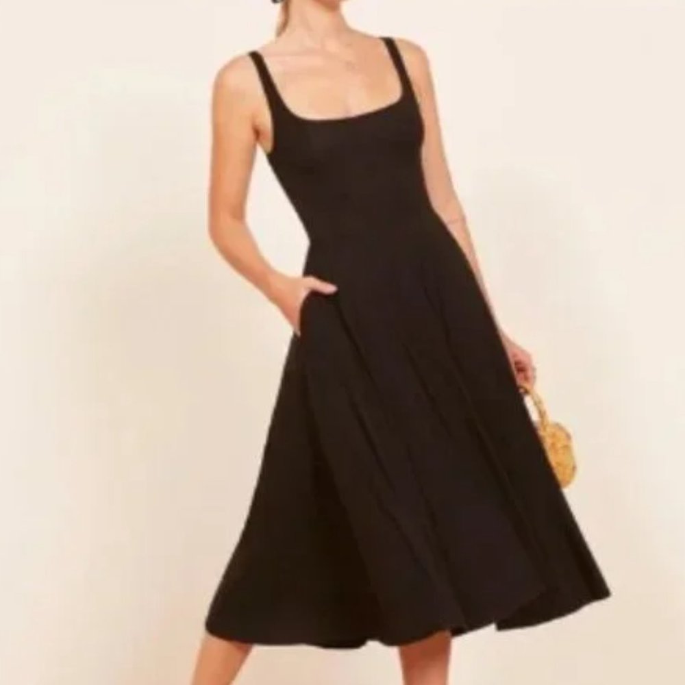 Reformation Black Square-Neck Midi Dress